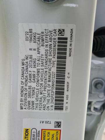 2HGFE2F55NH572227 - 2022 HONDA CIVIC SPORT 白色 照片 12