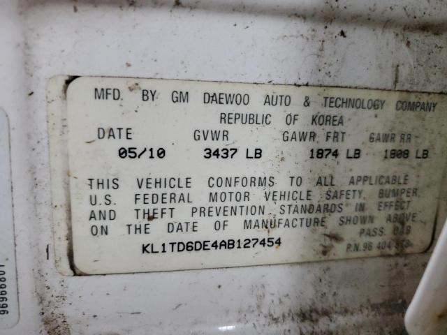 KL1TD6DE4AB127454 - 2010 CHEVROLET AVEO LS Ağ foto 12