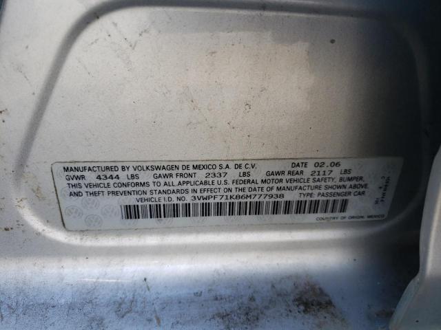 3VWPF71K86M777938 - 2006 VOLKSWAGEN JETTA VALUE SILVER photo 12