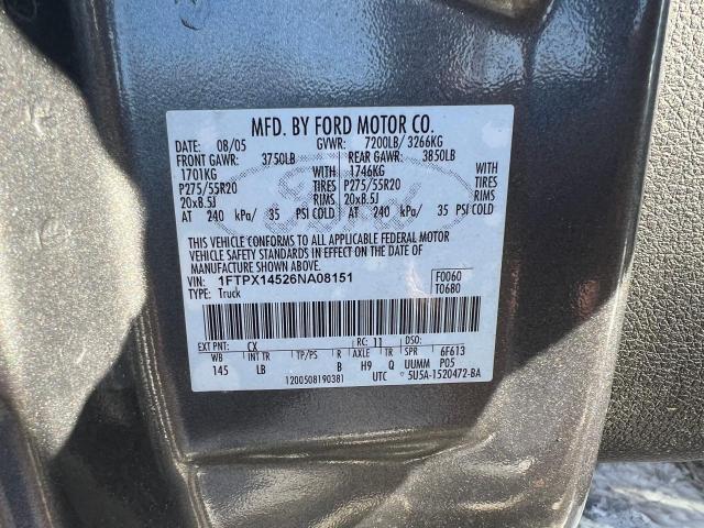 1FTPX14526NA08151 - 2006 FORD F150 GRAY photo 10