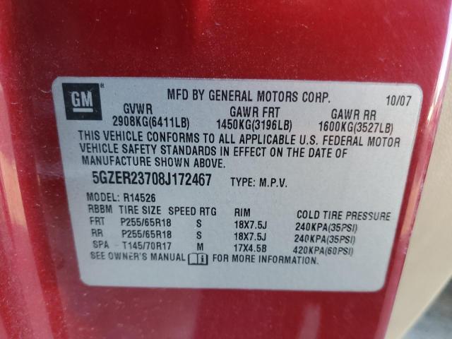 5GZER23708J172467 - 2008 SATURN OUTLOOK XR BURGUNDY photo 12