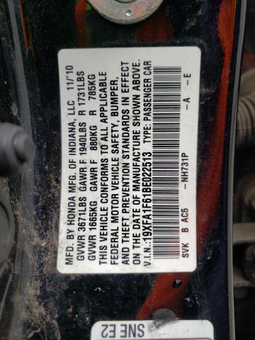 19XFA1F61BE022513 - 2011 HONDA CIVIC LX-S أسود صورة 12