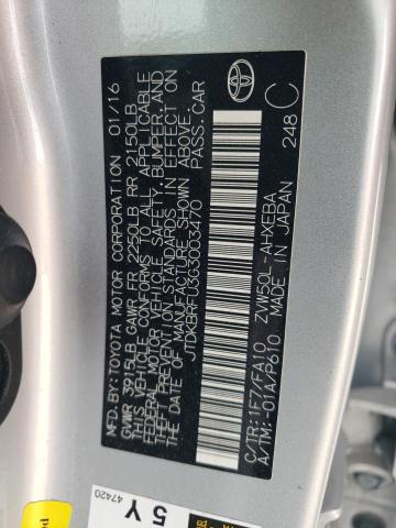 JTDKBRFU3G3003470 - 2016 TOYOTA PRIUS GRAY photo 12