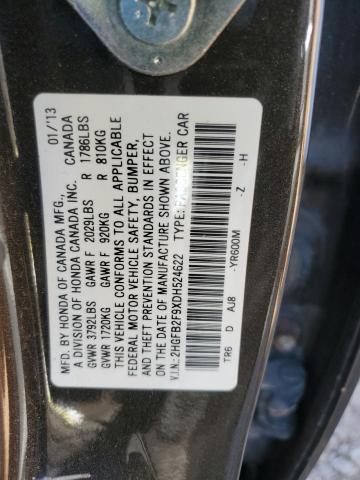 2HGFB2F9XDH524622 - 2013 HONDA CIVIC EXL შავი ფოტო 12