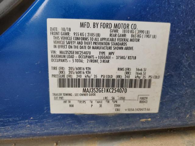 MAJ3S2GE1KC254070 - 2019 FORD ECOSPORT SE ლურჯი ფოტო 14
