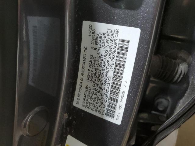 1HGCV2F36LA031703 - 2020 HONDA ACCORD SPORT GRAY photo 12