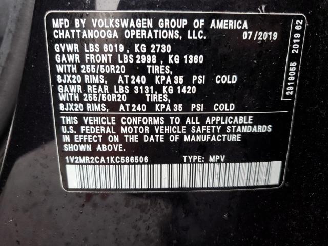 1V2MR2CA1KC586506 - 2019 VOLKSWAGEN ATLAS SEL BLACK photo 12