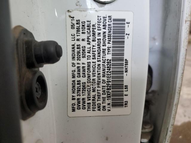 19XFB2F91EE248262 - 2014 HONDA CIVIC EXL თეთრი ფოტო 12