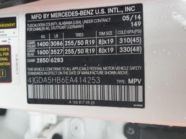 4JGDA5HB6EA414253 - 2014 MERCEDES-BENZ ML 350 4MATIC WHITE photo 13