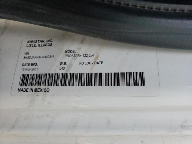 3HSDJAPR4GN449344 - 2016 INTERNATIONAL PROSTAR Biały zdjęcie 10