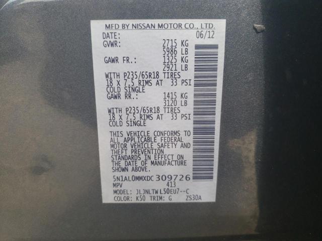 5N1AL0MMXDC309726 - 2013 INFINITI JX35 GRAY photo 14