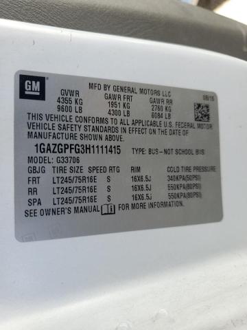 1GAZGPFG3H1111415 - 2017 CHEVROLET EXPRESS G3 LT WHITE photo 13