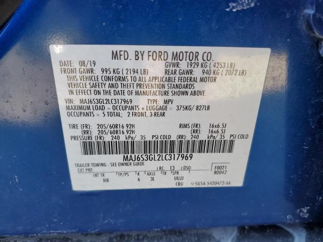 MAJ6S3GL2LC317969 - 2020 FORD ECOSPORT SE ლურჯი ფოტო 14