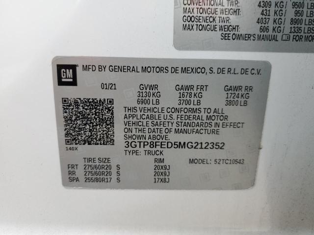 3GTP8FED5MG212352 - 2021 GMC SIERRA C1500 DENALI WHITE photo 12