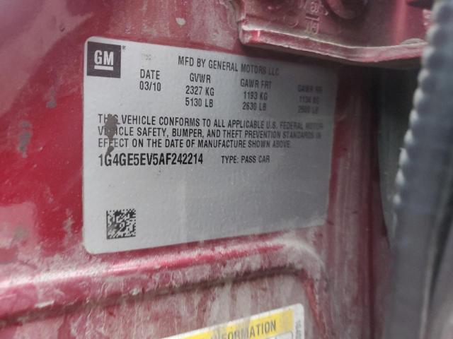 1G4GE5EV5AF242214 - 2010 BUICK LACROSSE CXS BURGUNDY photo 12