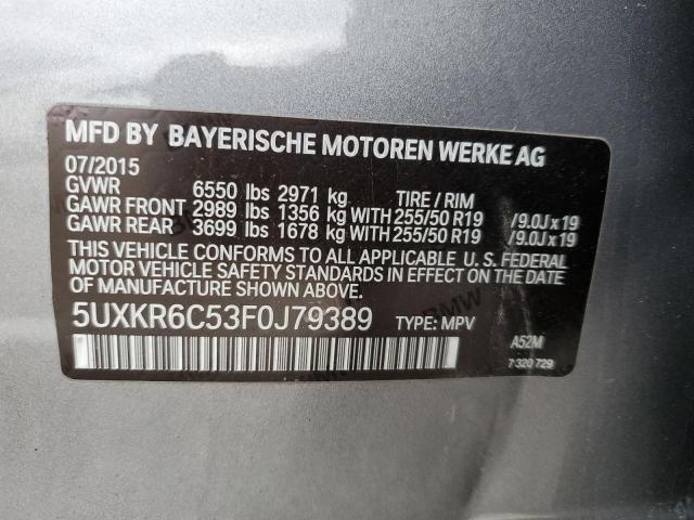 5UXKR6C53F0J79389 - 2015 BMW X5 XDRIVE50I GRAY photo 13