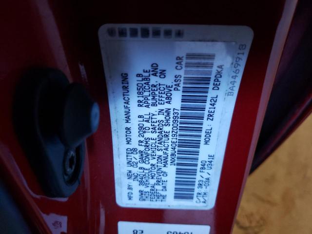 1NXBU40E19Z009937 - 2009 TOYOTA COROLLA BASE RED photo 12