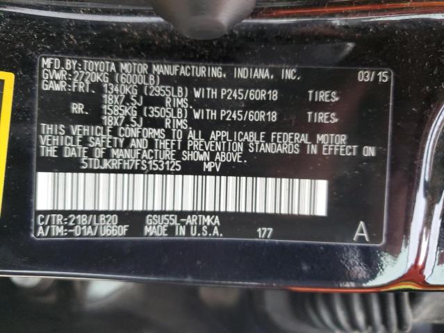 5TDJKRFH7FS153125 - 2015 TOYOTA HIGHLANDER XLE 黑色 照片 14