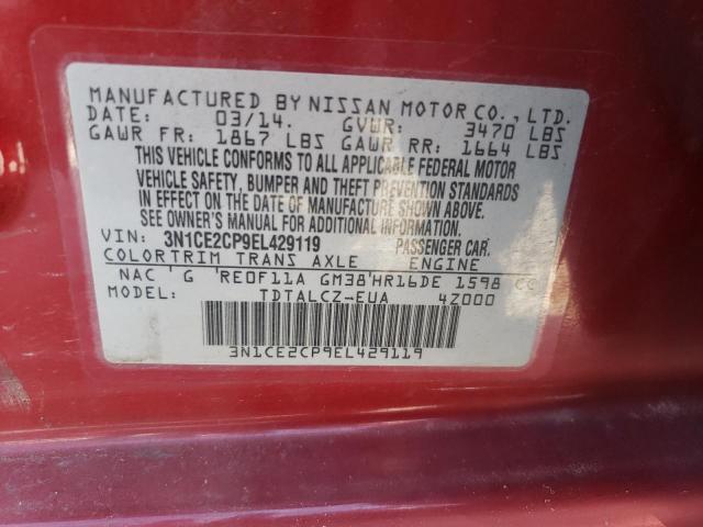 3N1CE2CP9EL429119 - 2014 NISSAN VERSA NOTE S BURGUNDY photo 13