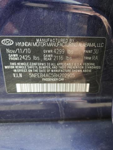 5NPEB4AC5BH202905 - 2011 HYUNDAI SONATA GLS BLUE photo 12