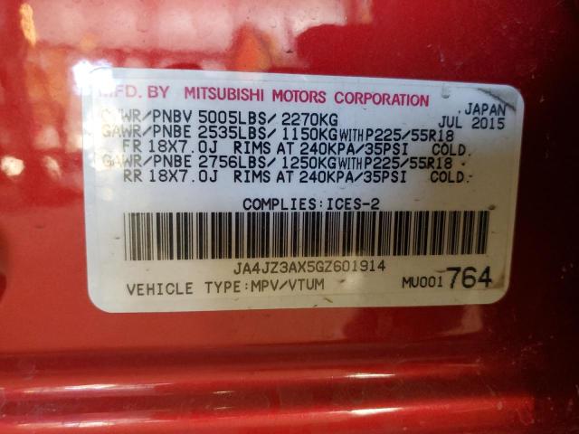 JA4JZ3AX5GZ601914 - 2016 MITSUBISHI OUTLANDER SE RED photo 14