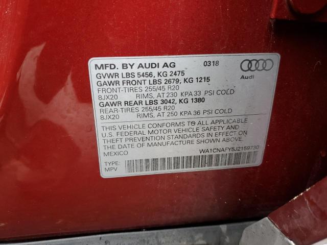 WA1CNAFY5J2159730 - 2018 AUDI Q5 PRESTIGE 红色 照片 13