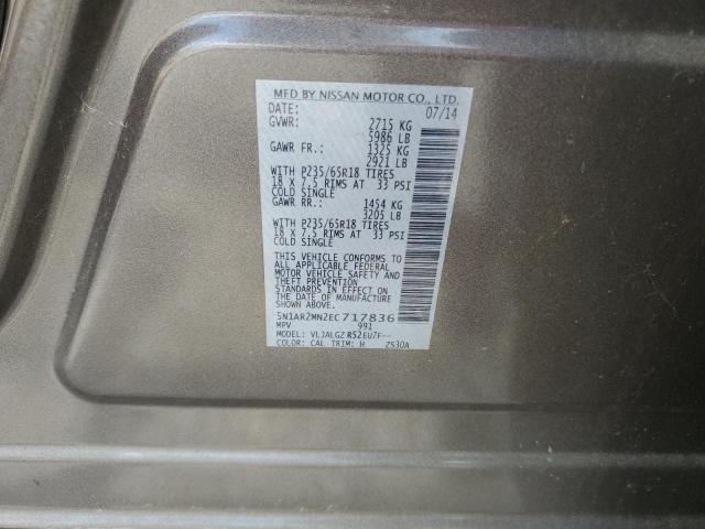 5N1AR2MN2EC717836 - 2014 NISSAN PATHFINDER S 棕色 照片 13