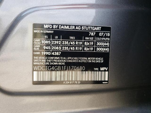 WDCTG4GB1FJ170680 - 2015 MERCEDES-BENZ GLA 250 4MATIC GRAY photo 12