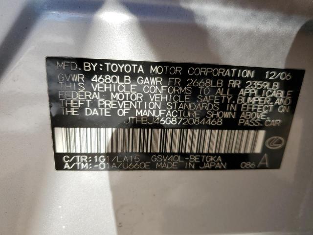 JTHBJ46G872084468 - 2007 LEXUS ES 350 SILVER photo 13