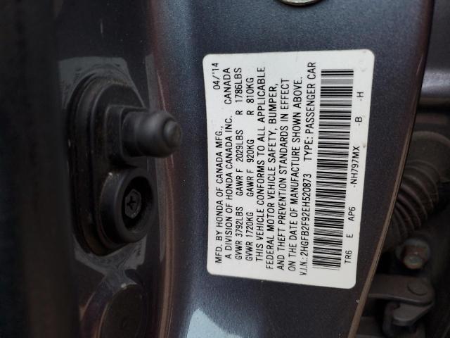 2HGFB2F92EH520873 - 2014 HONDA CIVIC EXL GRAY photo 12