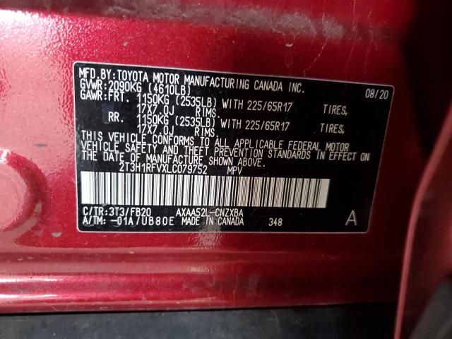 2T3H1RFVXLC079752 - 2020 TOYOTA RAV4 LE RED photo 13