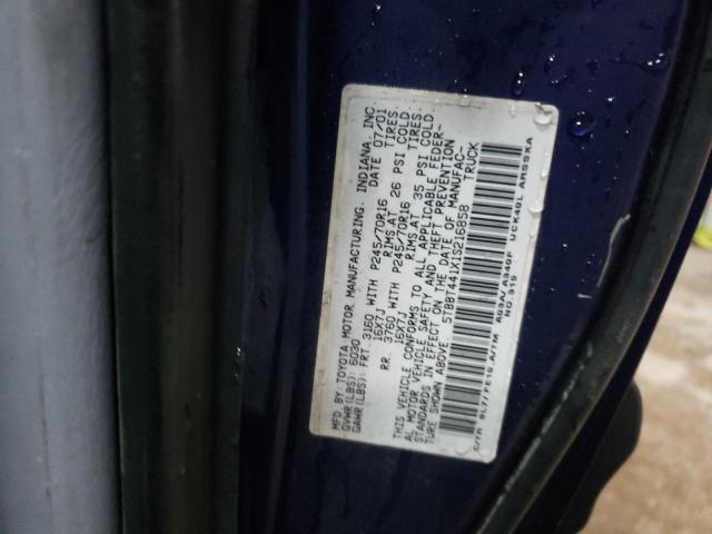 5TBBT441X1S216858 - 2001 TOYOTA TUNDRA ACCESS CAB ლურჯი ფოტო 12