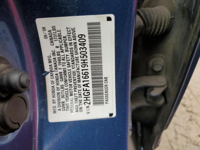 2HGFA16619H503409 - 2009 HONDA CIVIC LX-S أزرق صورة 13