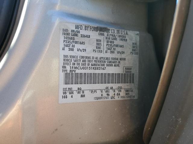 1FMCU03151KE83167 - 2001 FORD ESCAPE XLT SILVER photo 13