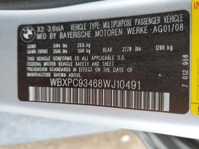 WBXPC93468WJ10491 - 2008 BMW X3 3.0SI SILVER photo 13