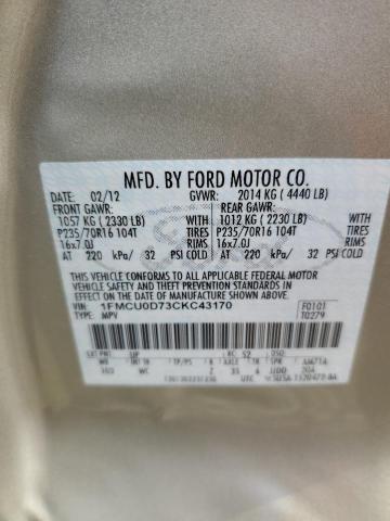 1FMCU0D73CKC43170 - 2012 FORD ESCAPE XLT GOLD photo 13