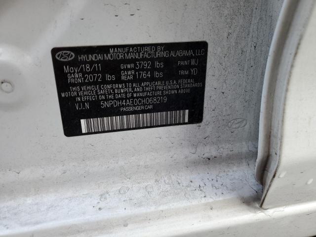 5NPDH4AE0CH068219 - 2012 HYUNDAI ELANTRA GLS WHITE photo 12