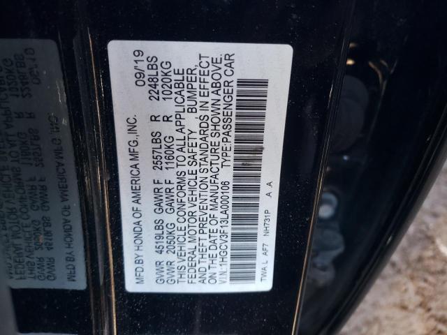 1HGCV3F13LA000106 - 2020 HONDA ACCORD HYBRID BLACK photo 12