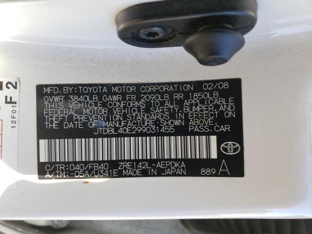 JTDBL40E299031455 - 2009 TOYOTA COROLLA BASE WHITE photo 13