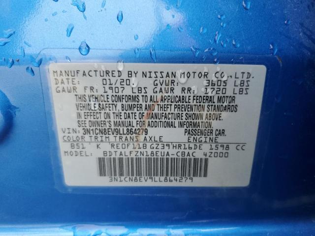 3N1CN8EV9LL864279 - 2020 NISSAN VERSA SV BLUE photo 12