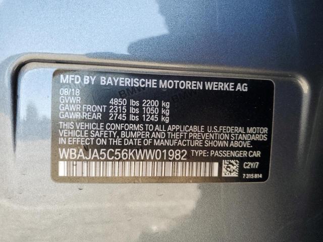 WBAJA5C56KWW01982 - 2019 BMW 530 I GRAY photo 12