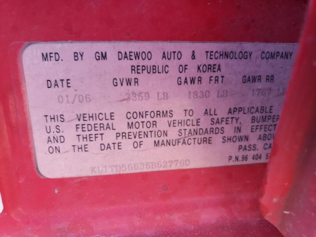 KL1TD56636B627760 - 2006 CHEVROLET AVEO BASE Qırmızı foto 12