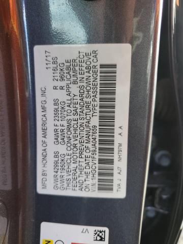 1HGCV1F59JA047659 - 2018 HONDA ACCORD EXL GRAY photo 12