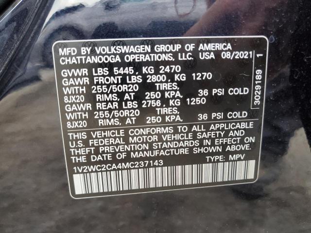 1V2WC2CA4MC237143 - 2021 VOLKSWAGEN ATLAS CROS SE BLACK photo 13