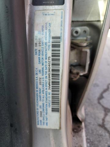 3VWRK69M53M040275 - 2003 VOLKSWAGEN JETTA GL SILVER photo 12