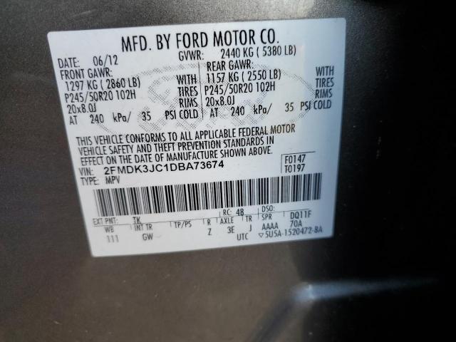 2FMDK3JC1DBA73674 - 2013 FORD EDGE SEL GRAY photo 12