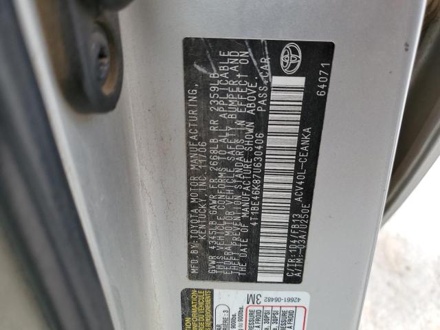 4T1BE46K87U630406 - 2007 TOYOTA CAMRY CE SILVER photo 12