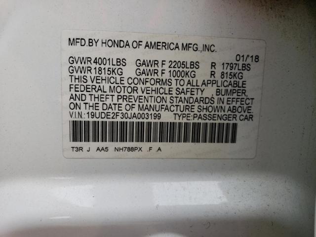 19UDE2F30JA003199 - 2018 ACURA ILX BASE WATCH PLUS WHITE photo 12