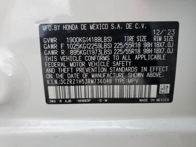 3CZRZ1H53RM736048 - 2024 HONDA HR-V SPORT WHITE photo 12