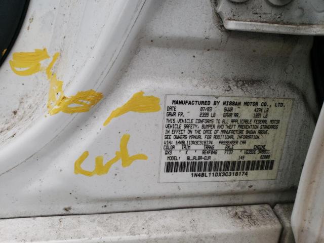 1N4BL11DX3C318174 - 2003 NISSAN ALTIMA SE WHITE photo 12